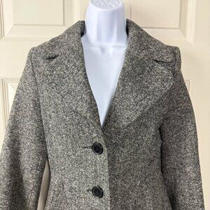 H&M Grey Herringbone Wool-Blend Long Coat Size 34